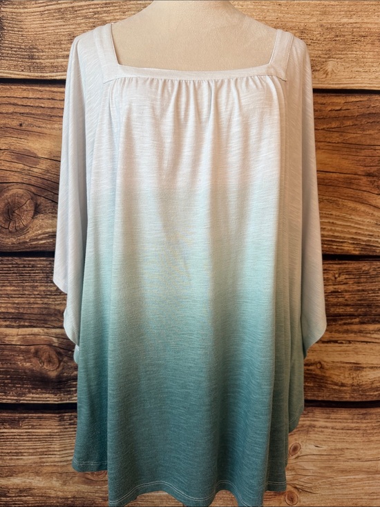 Lane Bryant Tops - Lane Bryant White to Teal Ombre Square-Neck Tunic